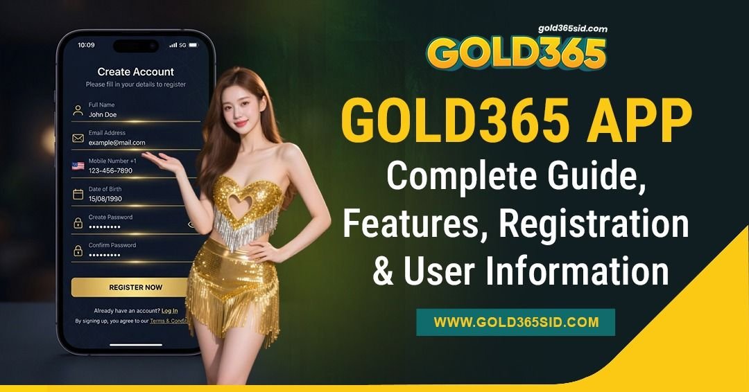 Gold365 App Download Guide showing APK installation steps, account creation process, login features, and app overview