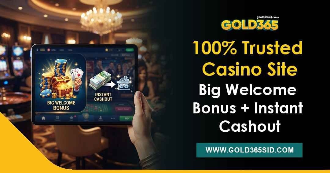 A secure casino platform overview dashboard displaying verified welcome bonus offers, instant cashout options, and safety indicators.